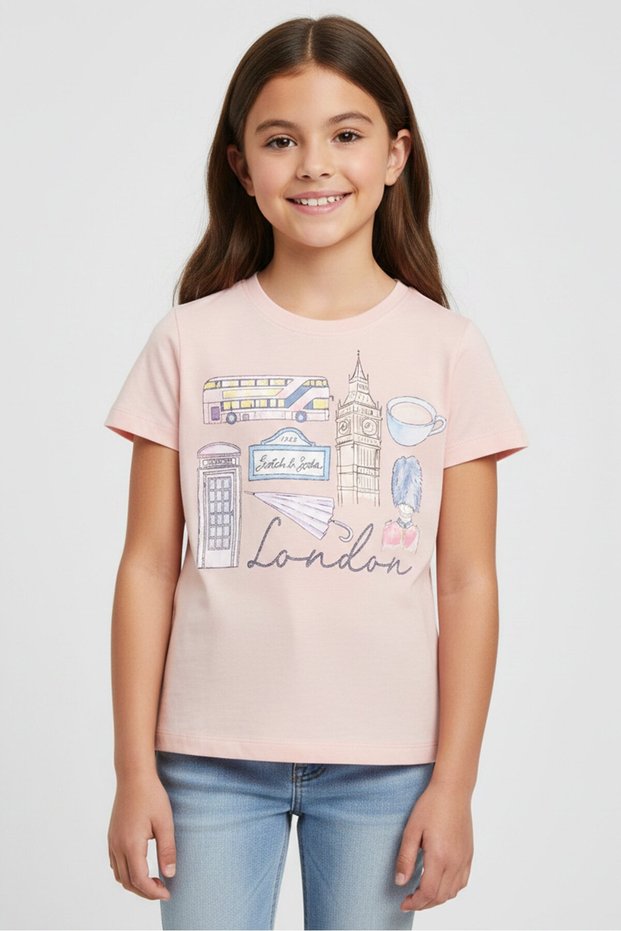 Toddlers Girl Crew Neck Short Sleeve Graphic Print T-Shirt, Peach