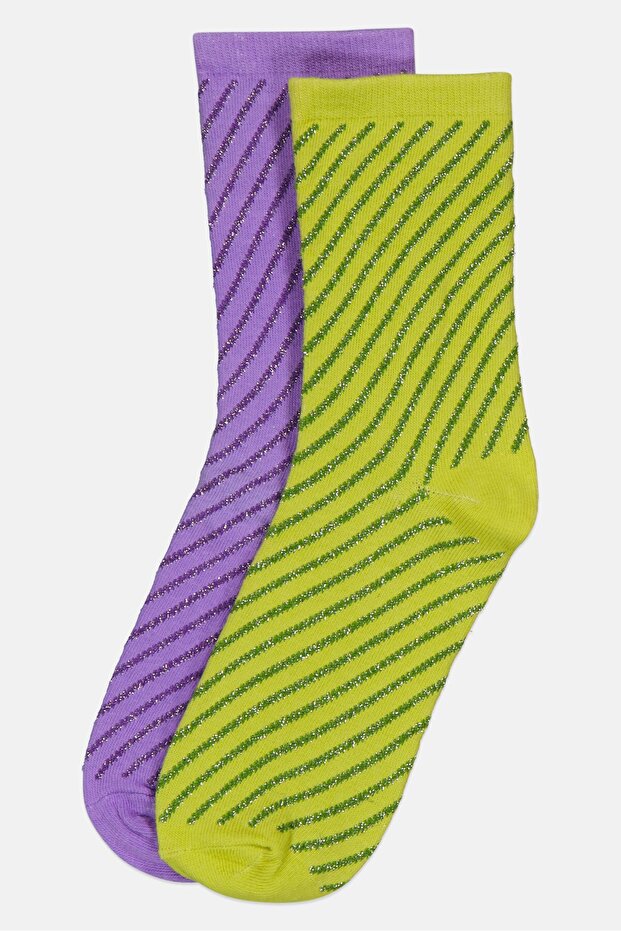 Women 2 Pairs Metallic Ankle Socks, Multicolor