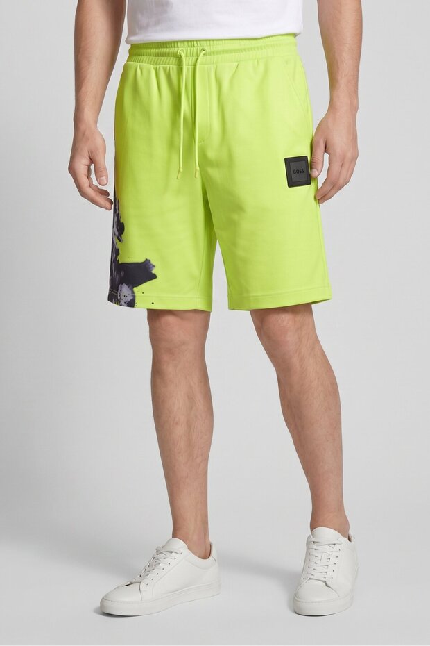 Boss Men Regular Fit Brand Logo Basic Shorts, Neon Green