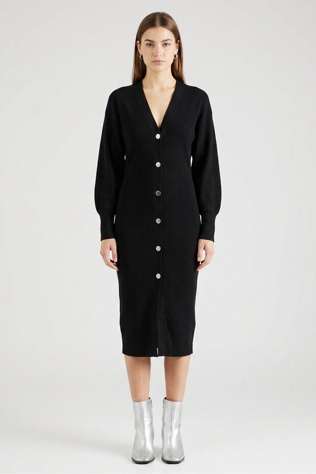 Women Ribbed Midi Dress, Black
