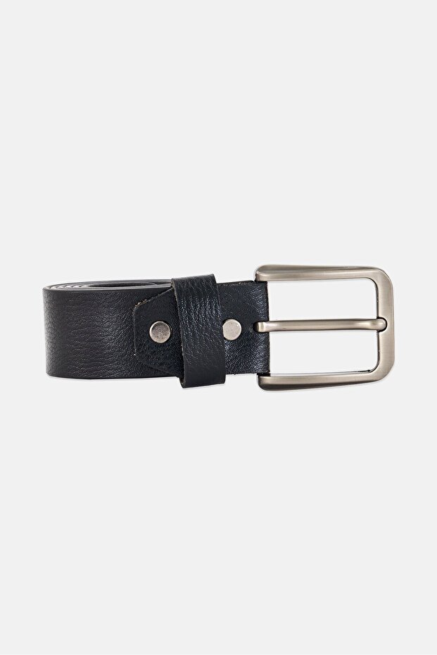 Men Genuine Leather Casual Pin Buckle Belt, Black