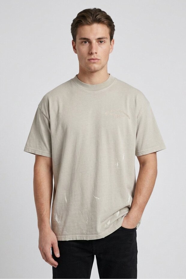 Men Crew Neck Short Sleeve Embroidered Logo T-Shirt, Grey