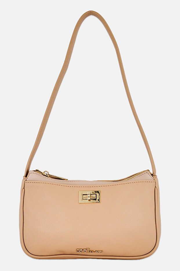 Women Brand Logo Shoulder Bag, Beige