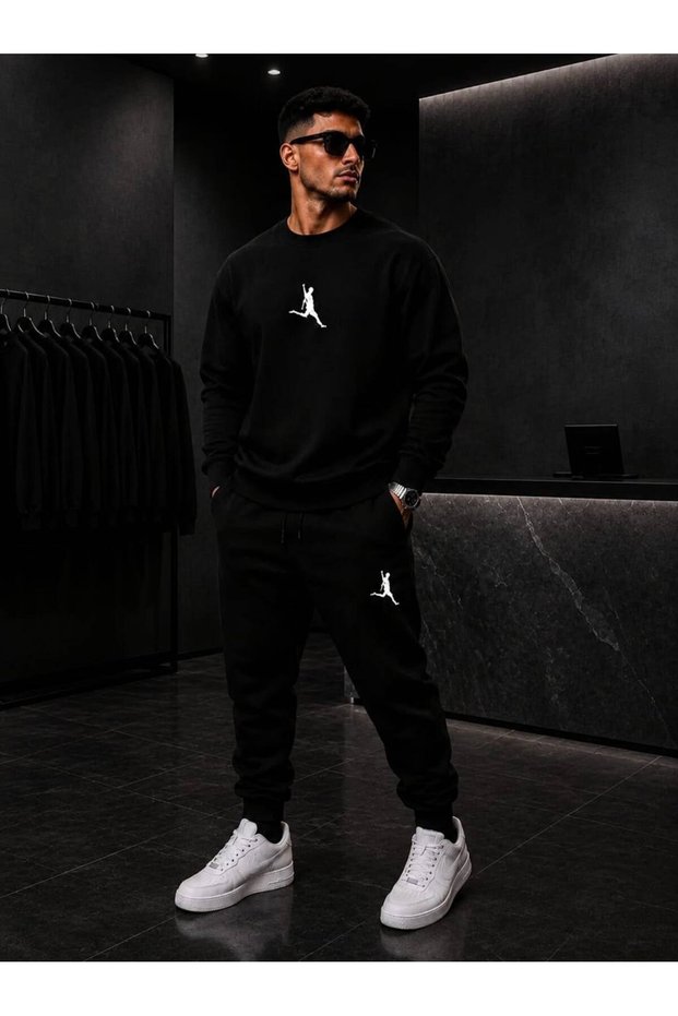 Zero Collar Sweat Suit 2-Piece Combination Winter Shardooned Football Player Print