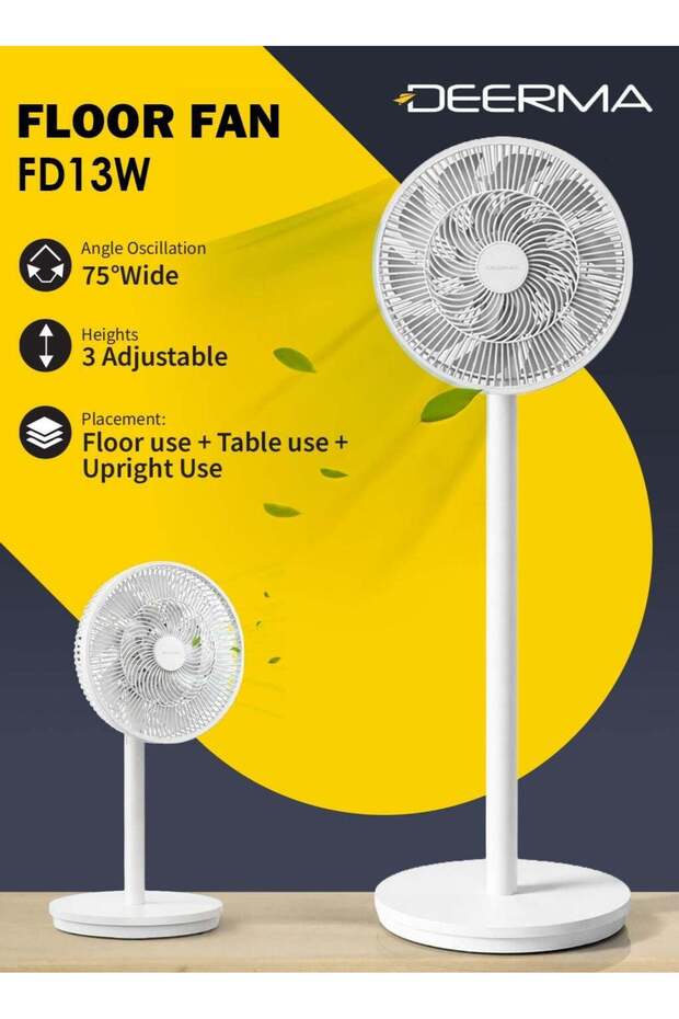 16 Inch Stand Fan, Floor Fan 60W with 3 Mode/Speed, 7 Leaf Blade, 4 Adjustable Height & Tilt - FD13W- White