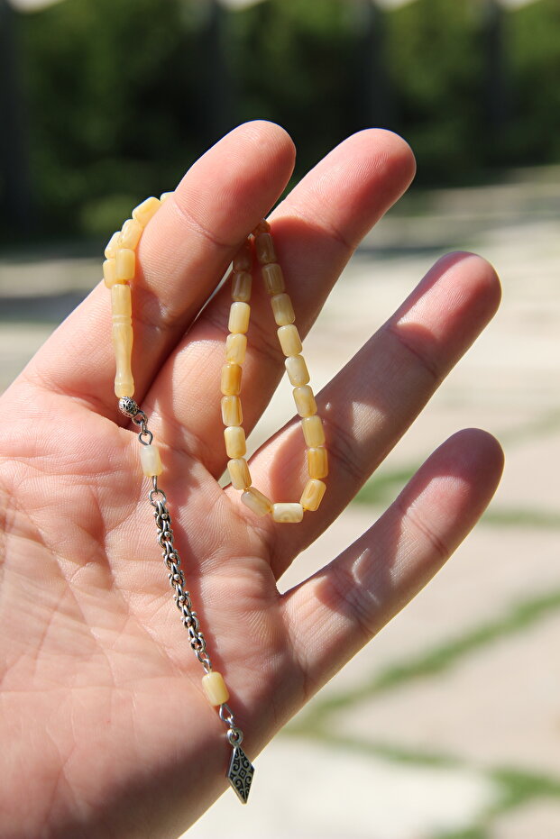 Tasseled 4*7 Mm. Cut Capsule Czechoslovak Yellow Crimped Amber Prayer Beads in Various Sizes