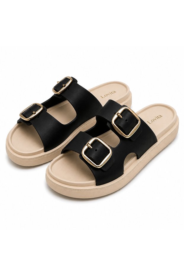 Gold Buckle Detailed Thick Sole Daily Comfortable Slippers