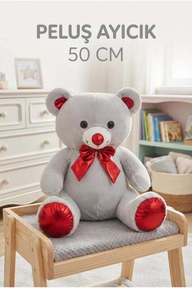 Gray Bear with Bow Tie 50cm Cute and Comfortable: Plush Sleeping Pillow and Hugging Companion Decorative Toy
