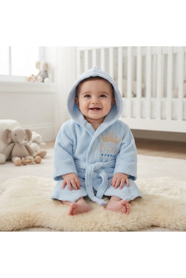 Hooded Girls' and Boys' Bathrobe with Prince & Princess Embroidery