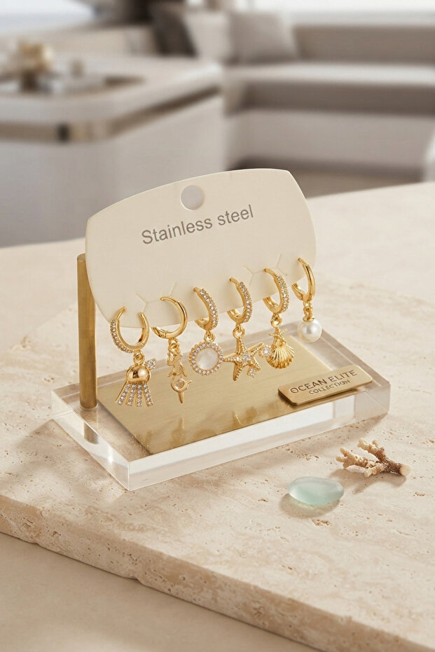 316L Steel Gold Color Sea Concept Earring Set