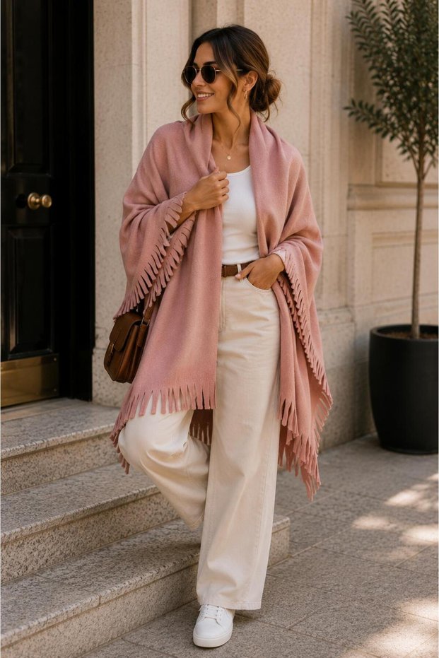 Women's Polar Fabric Shawl, Scarf, Winter Warm Shoulder Shawl with Tassels