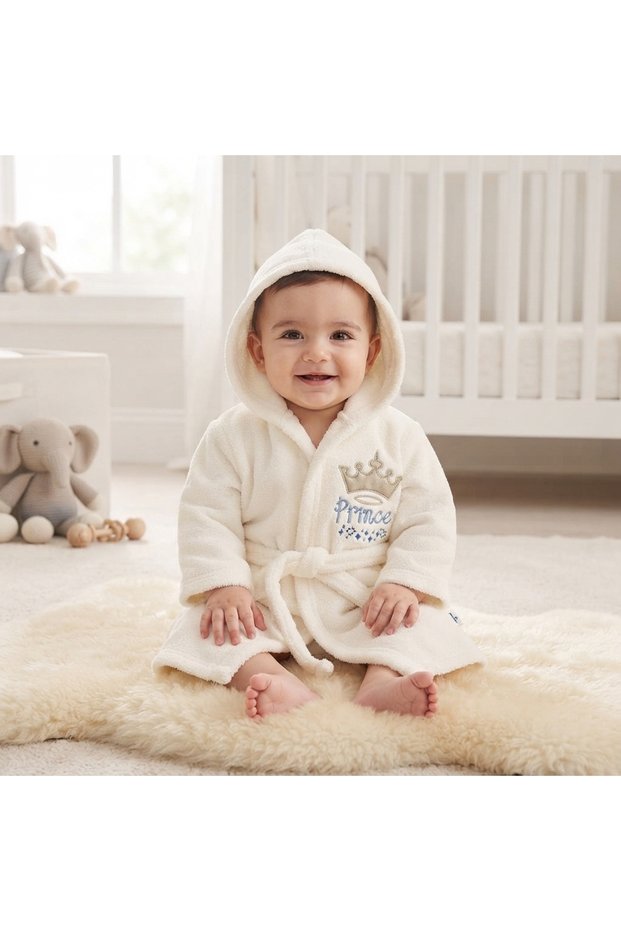 Hooded Girls' and Boys' Bathrobe with Prince & Princess Embroidery