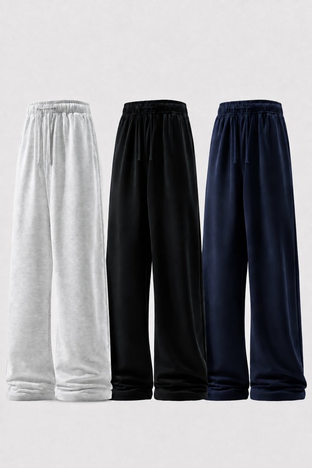 3-Piece Women's Black Gray Navy Blue Wide Leg Sweatpants
