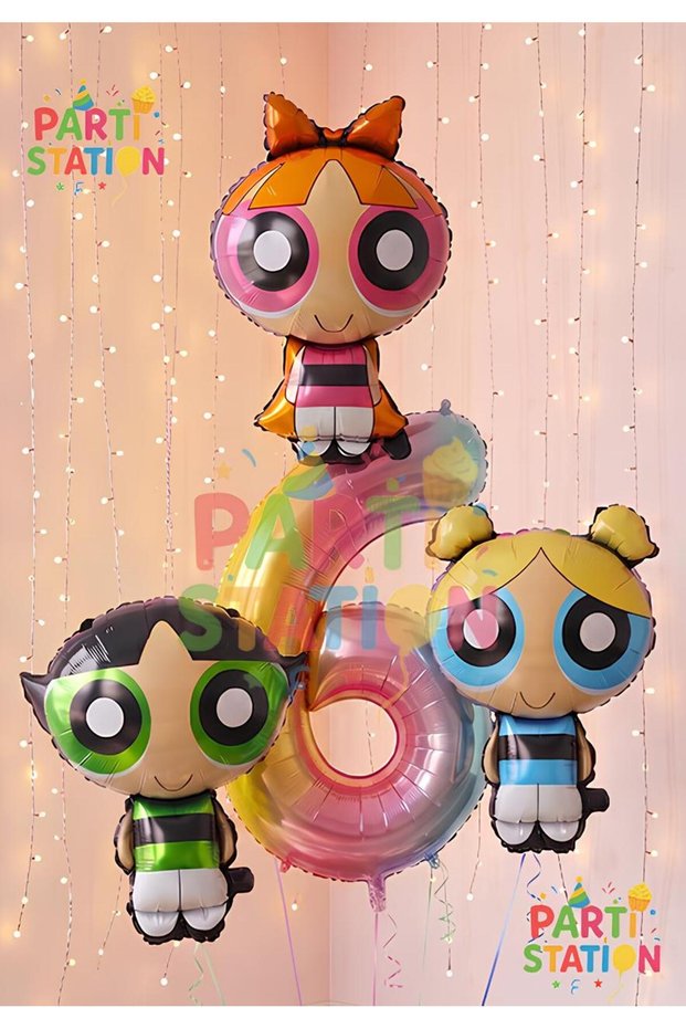 Powerpuff Girls Themed 6 Year Old Balloon Set 4 Pieces - Giant Size Powerpuff Girls Birthday Balloon Set
