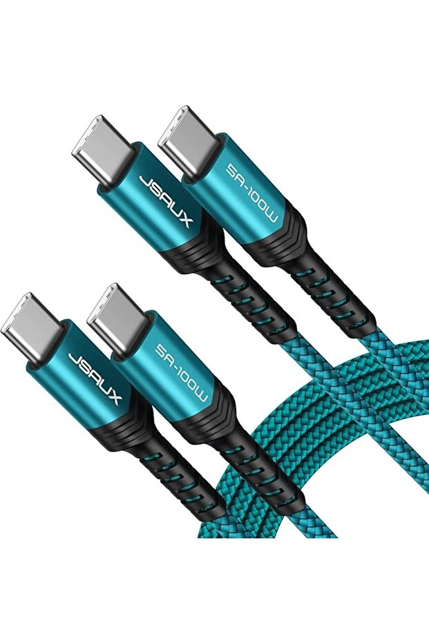 جي سوكس كيبل USB C الى USB C بقدرة 100 واط، [عبوتان بطول 2 متر]، كيبل شحن سريع USB C PD 5A متوافق مع