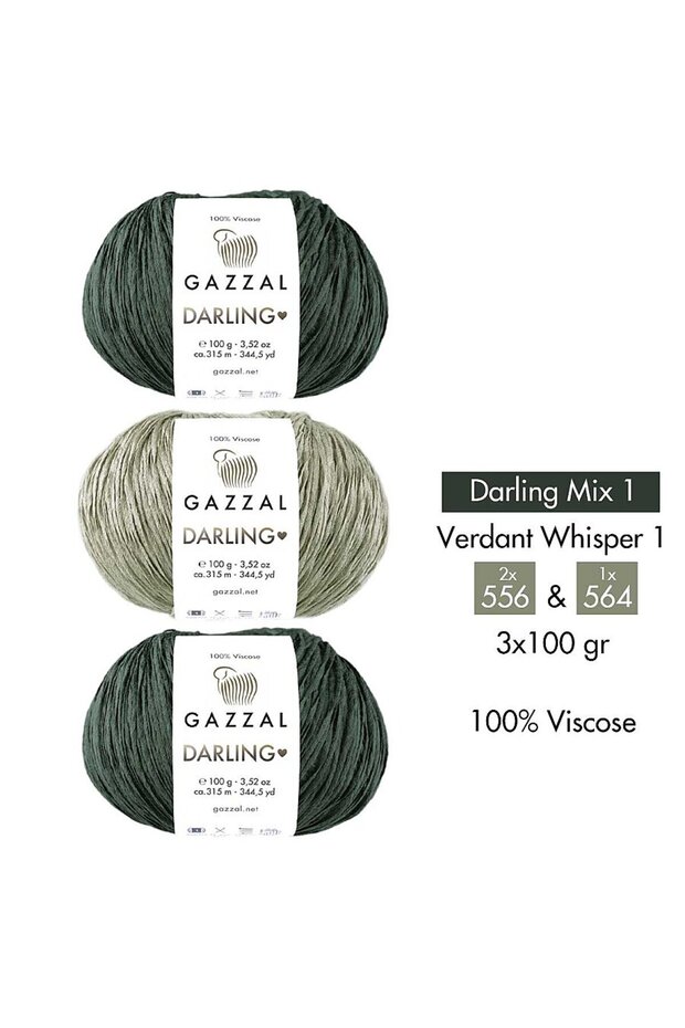 Darling Mix 1 - 100% Viscose Yarn 3-Color Combination – Verdant Whisper – 3 X 100 g