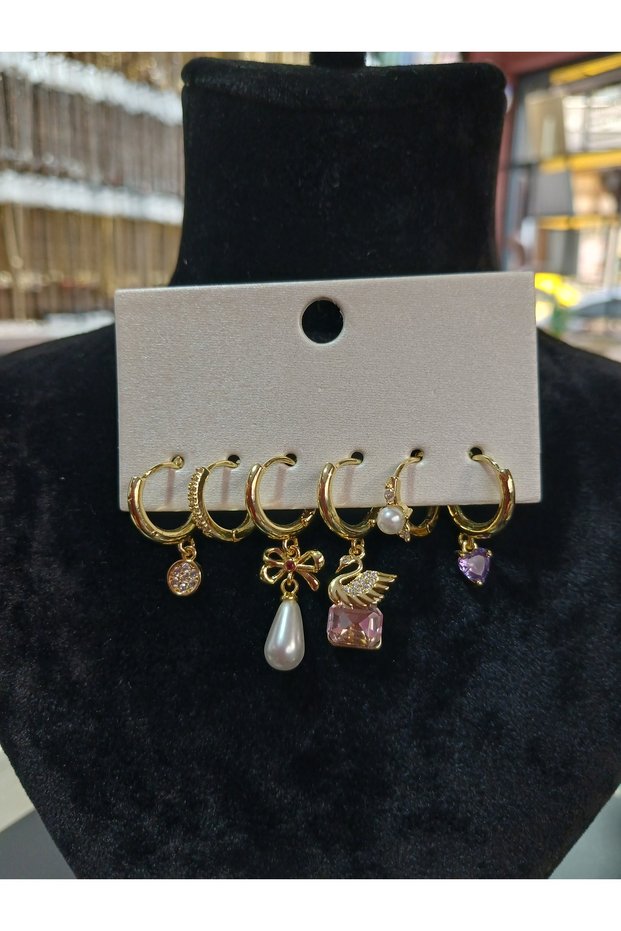 316L Steel Pink Multi Charm Earrings Set of 6