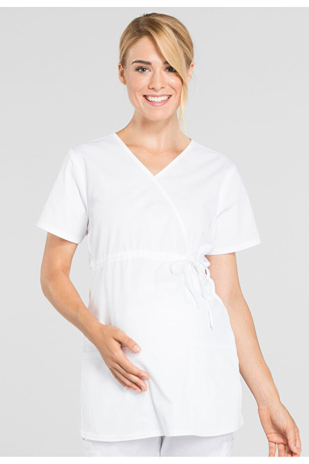 Ww685 Pregnant Women's Scrubs Top – Imported, Adjustable Side Ties, Flexible Ribbed Side Panels, 3 Pockets Doctor Nurse Single Top