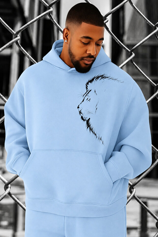 3 Yarn Combed Cotton Lion Printed Oversized Sweatshirt