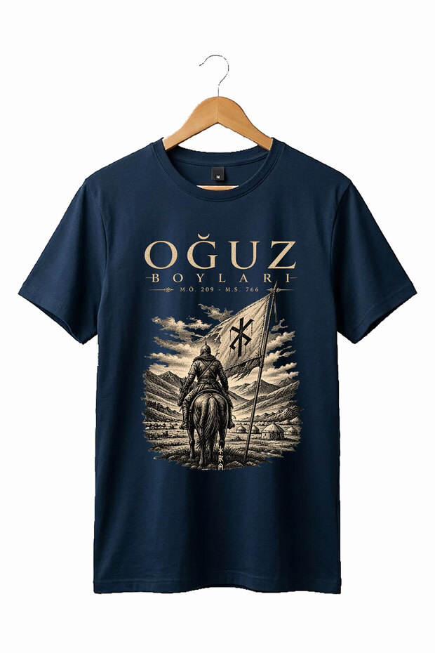 Oğuz Boys Göktürk Motifed Historical Turkish Warrior Printed 100% Cotton Crew Neck Basic Tshirt