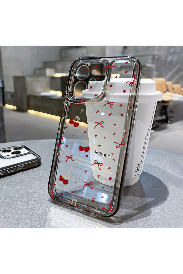 iPhone 13 2IE17 Transparent Cherry Painted Phone Case For iPhone 17 Pro Max 18 16 13 11 15 14 Plus