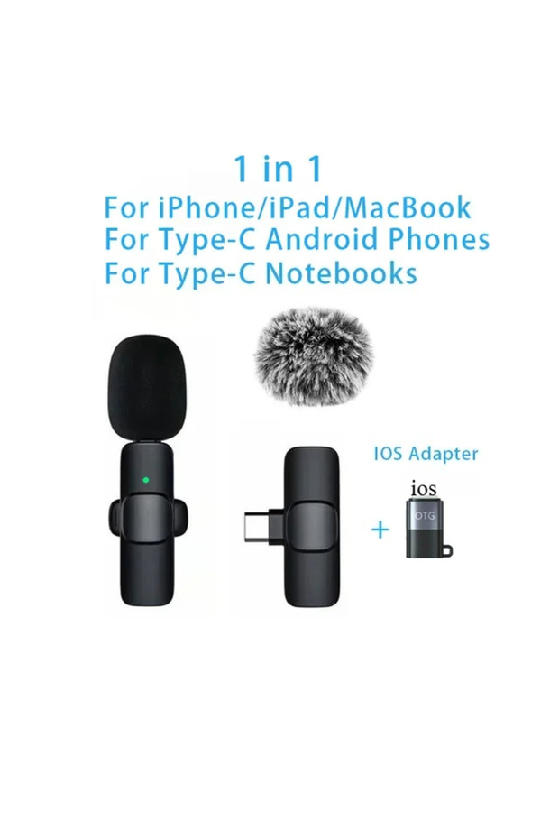 T-L 1in1-K1 Wireless Lavalier Microphone for iPhone Android USB-C Microphone with Noise Reduction fo