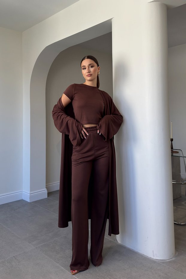 Bluz Pants Kimono Set - Brown