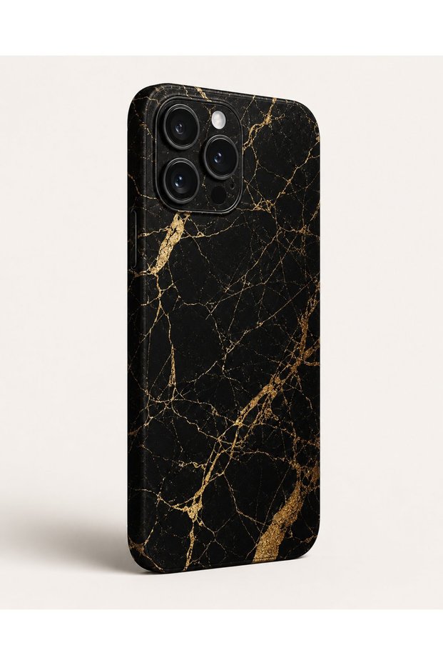 Black Marble with Gold Veins — Compatible with All Phone Models