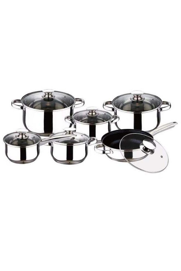 12-Piece Stainless Steel Cookware Set with Lids, Induction Compatible Pots and Fry Pan, Multiple Cooking Sizes, Durable Kitchen Essentials Set for Boiling, Frying, Sautéing and Family Meal