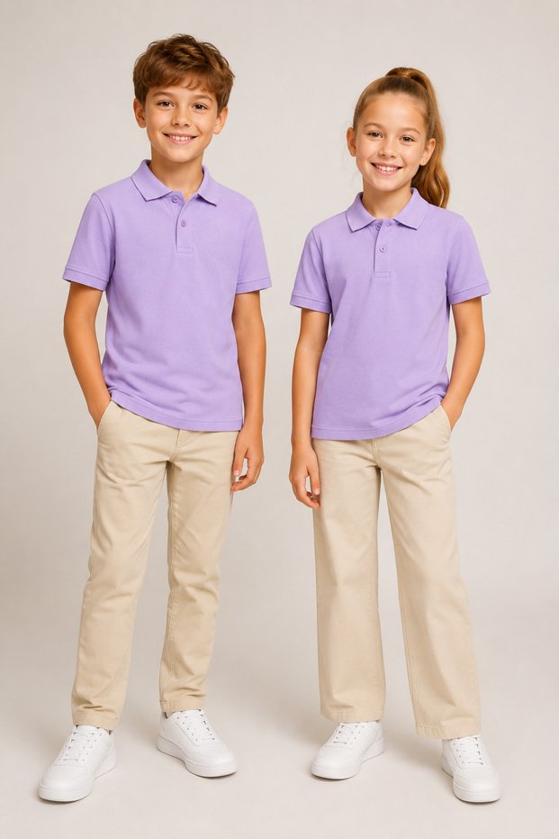 Children's Unisex 2-Pack Polo Collar Short Sleeve School T-Shirt 100% Cotton 2-14 Years