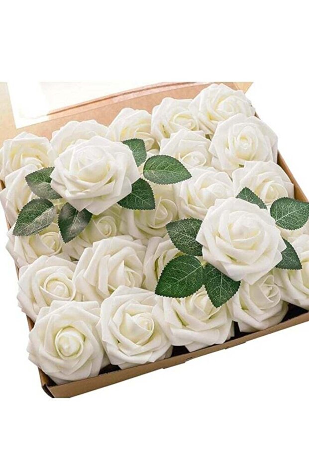 Artificial Flowers Real Looking Ivory Foam Fake Roses with Stems for DIY Wedding Bouquets Whi