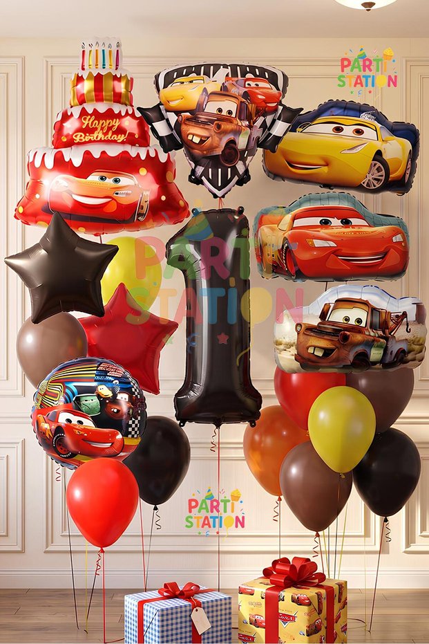 Cars Themed Cars Lightning Mcqueen Concept 1 Year Old Balloon Set 20 Pieces Full Set - Cars Mater Balloon & Cars Cruz Ramirez Balloon Birthday Set