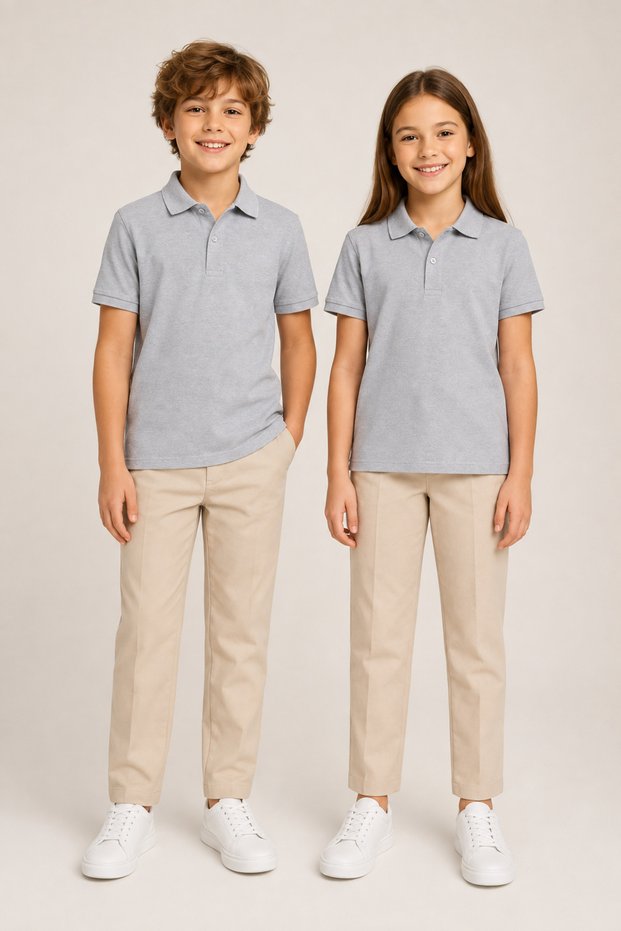 Children's Unisex 2-Pack Polo Collar Short Sleeve School T-Shirt 100% Cotton 2-14 Years