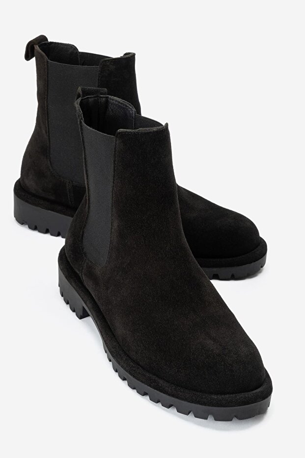 Paronti Women's Genuine Leather Elastic Pull-On Boots Black Suede