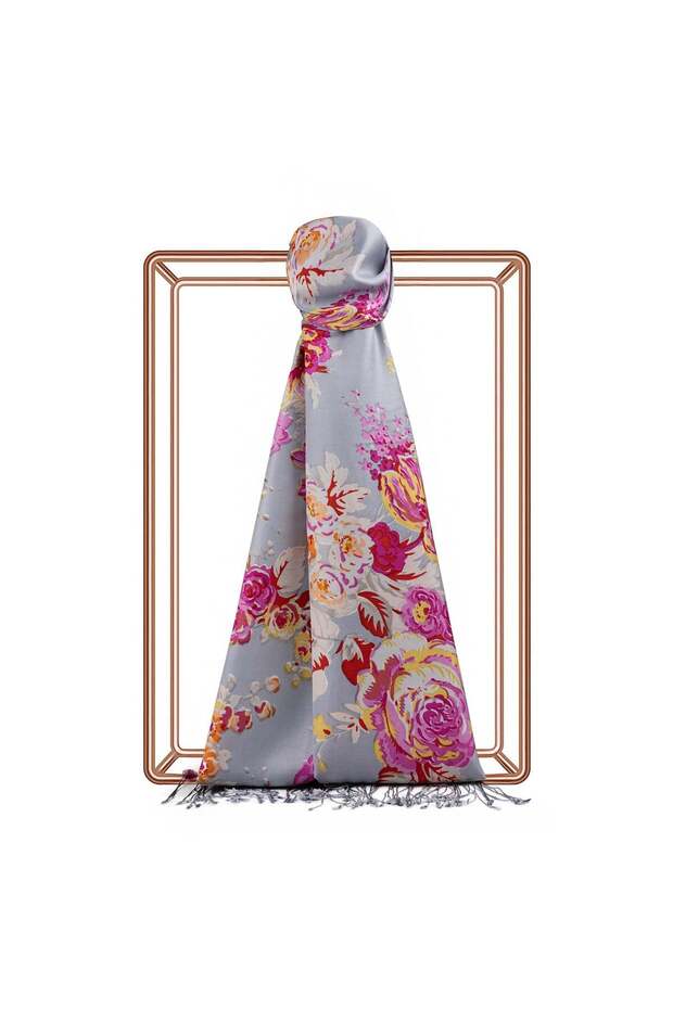 Dream Bouquet Patterned Silk Shawl 02679-Baby Blue