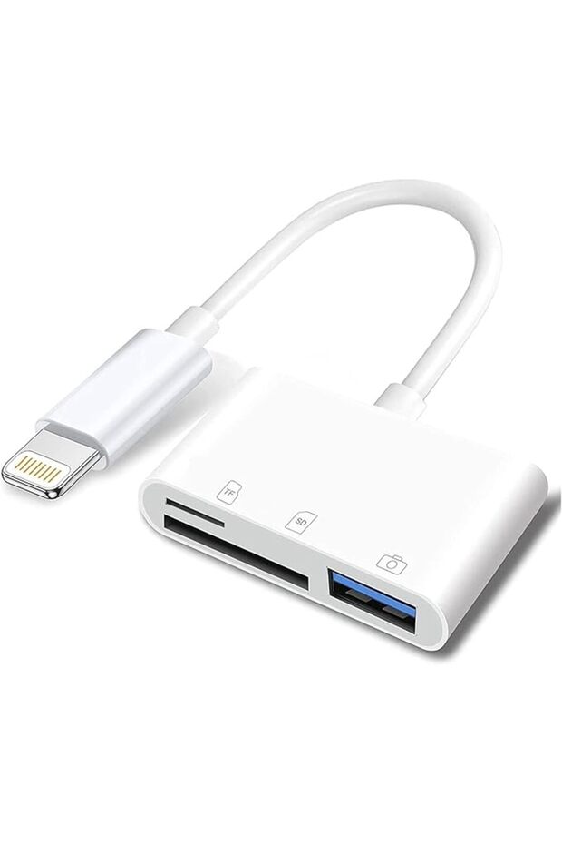 محول كاميرا USB لايتنينج الى بطاقة SD وTF ابل للايفون/ايباد وقارئ بطاقات 3 في1 USB دونجل لفلاشة USB،