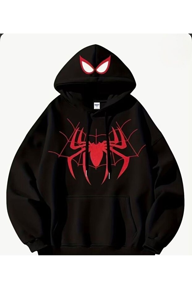 Spider Printed Oversize Unisex Hooded Sweatshirt