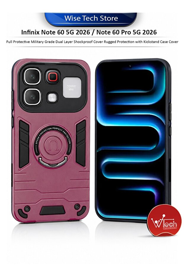 Infinix Note 60 5G 2026 / Note 60 Pro 5G 2026 Full Protective Military Grade Dual Layer Shockproof Cover Rugged Protection with Kickstand Case Cover