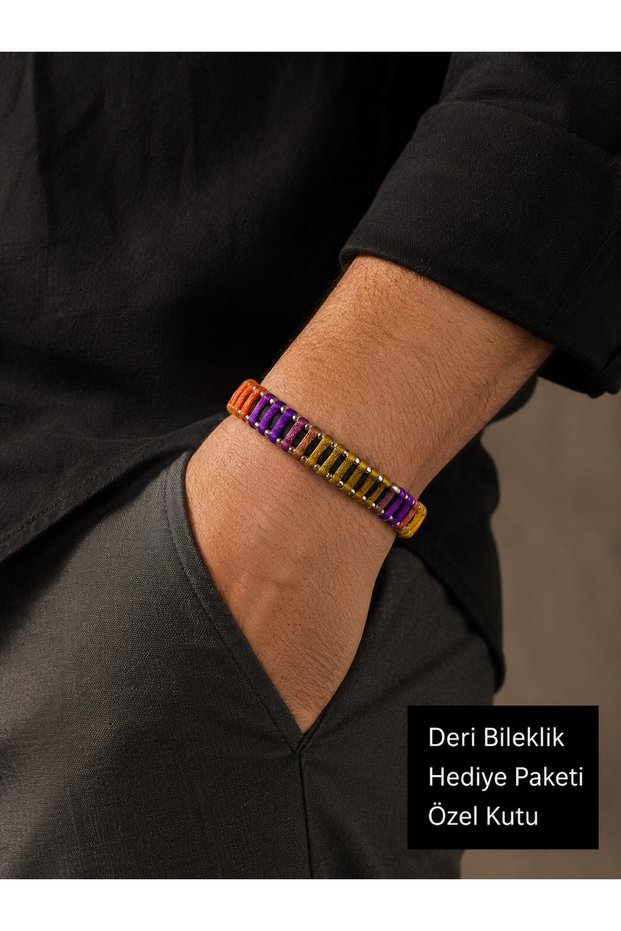 Ravello Chromatique Men's Leather Bracelet – Colorful Weave and Metal Detail