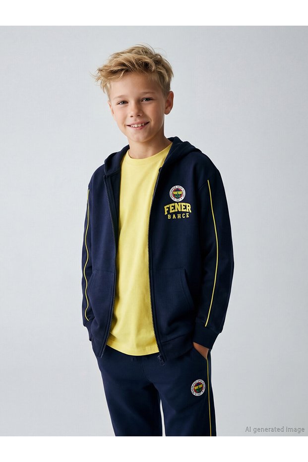 Özmarka New Season Hooded Printed Boys' Zippered Sweatshirt