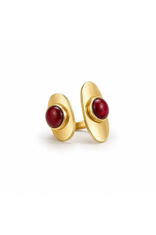 Steel Burgundy Stone Ring (Adjustable)