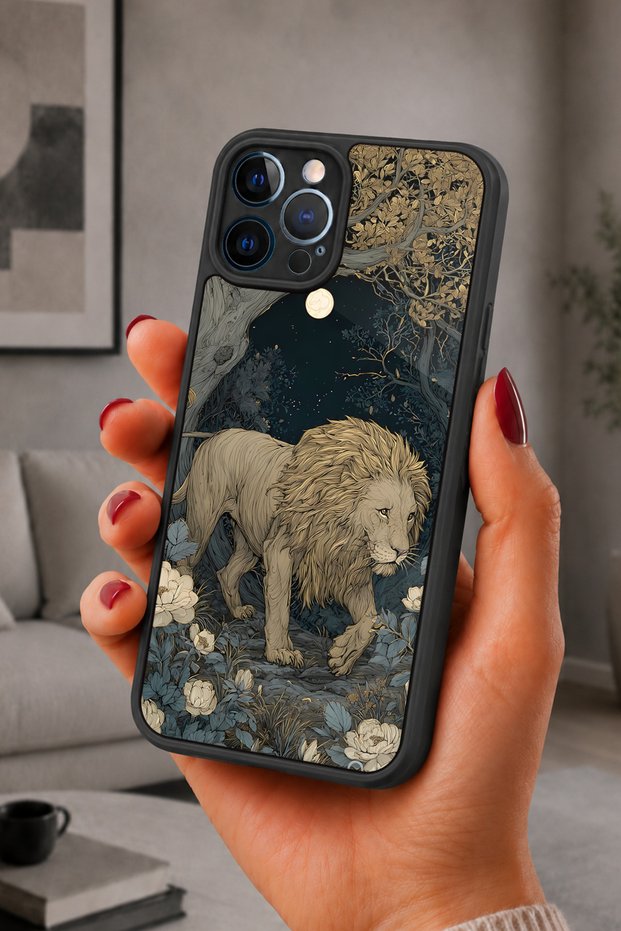 حافظة مقاومة للصدمات متوافقة مع هاتف iPhone 12 Pro Max مع حماية للكاميرا بنمط الأسد