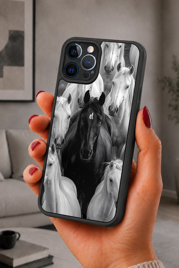 iPhone 12 Pro Max Compatible Black and White Patterned Shockproof Case with Camera Protection