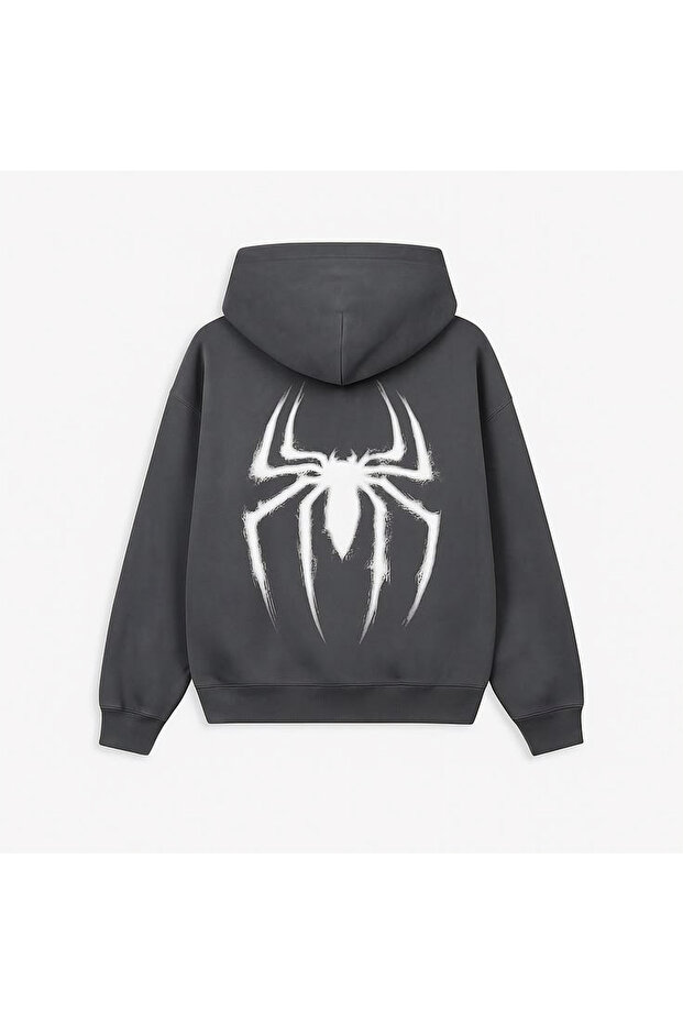 Unisex Oversize Spider Printed Hooded Sweatshirt