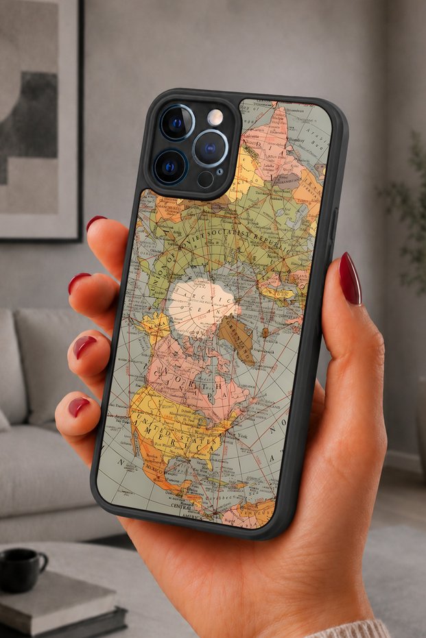 iPhone 12 Pro Max Compatible Atlas Patterned Shockproof Case with Camera Protection