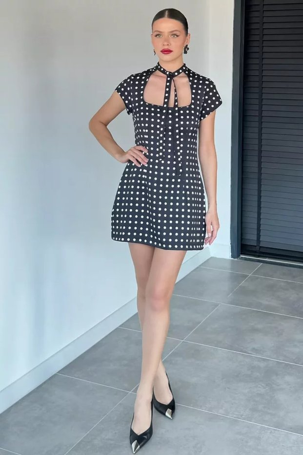 Women's Square Collar Polka Dot Piece Dress