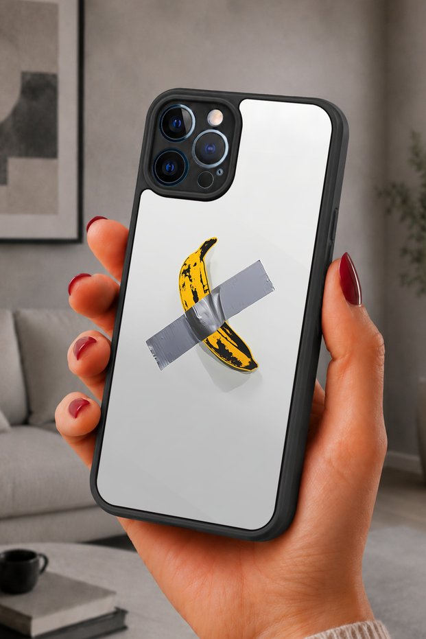 حافظة مقاومة للصدمات متوافقة مع هاتف iPhone 12 Pro Max مع حماية للكاميرا بنمط شريطية على شكل موزة