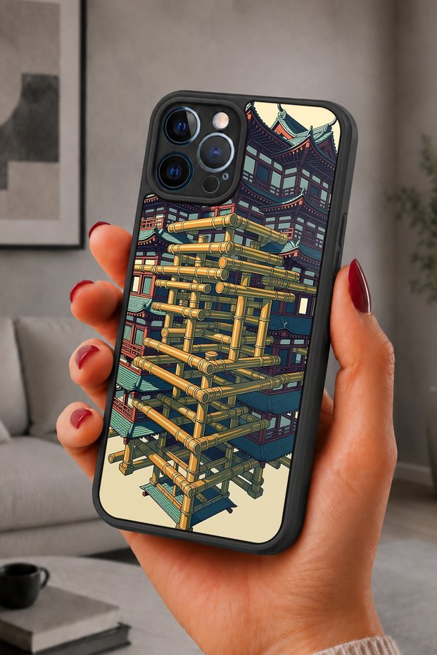 حافظة مقاومة للصدمات متوافقة مع هاتف iPhone 12 Pro Max مع حماية للكاميرا بنمط باغودا