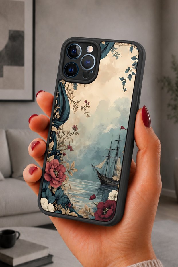iPhone 12 Pro Max Compatible Ship Patterned Shockproof Case with Camera Protection