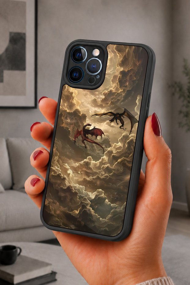 حافظة مقاومة للصدمات متوافقة مع هاتف iPhone 12 Pro Max مع حماية للكاميرا بنمط التنانين